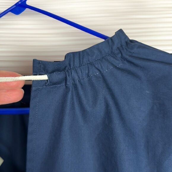 YUNE HO Cotton Navy Blue Peplum Top Relaxed Fit Blouse Drawstring Neck M - Picture 13 of 15